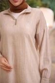 Yarım Fermuarlı Yaka Logo Baskılı Tunik - 71245.026 - Bej - 6