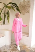 V Yaka Düğmeli Cepli İkili Tesettür Eşofman Takımı - 71244.025 - Fuşya thumbnail 3
