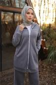 Fermuarlı Kısa Sade İkili Tesettür Eşofman Takımı - 71230.012 - Füme thumbnail 4