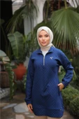 Kısa Fermuarlı Yaka Kapitone Şık Spor Sweat - 71227.006 - İndigo - 1