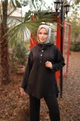 Kapşonlu Yarım Çıtçıtlı Kısa İkili Tesettür Eşofman Takımı - (38-46) - 71234 - Siyah thumbnail 5