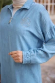 Yarım Fermuarlı Yaka Logo Baskılı Tunik - 71245.010 - Turkuaz - 6