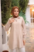 Yarım Fermuarlı Yaka Logo Baskılı Tunik - 71245.026 - Bej - 1