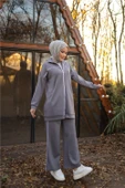 Fermuarlı Kısa Sade İkili Tesettür Eşofman Takımı - 71230.012 - Füme thumbnail 3