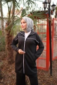 Fermuarlı Kısa Sade İkili Tesettür Eşofman Takımı - (38-46) - 71230 - Siyah thumbnail 5