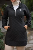 Kısa Fermuarlı Yaka Kapitone Şık Spor Sweat - (38-46) - 71227 - Siyah - 6