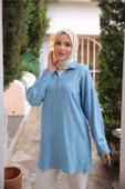 Yarım Fermuarlı Yaka Logo Baskılı Tunik - 71245.010 - Turkuaz - 1