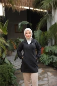 Kısa Fermuarlı Yaka Kapitone Şık Spor Sweat - (38-46) - 71227 - Siyah - 1