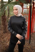 Taş Detaylı Tek Cepli O Yaka İkili Tesettür Eşofman Takımı - (38-46) - 71233 - Siyah - 5