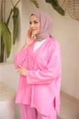 V Yaka Düğmeli Cepli İkili Tesettür Eşofman Takımı - 71244.025 - Fuşya thumbnail 5