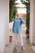 Yarım Fermuarlı Yaka Logo Baskılı Tunik - 71245.010 - Turkuaz - 4
