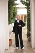 V Yaka Bağcıklı İkili Tesettür Eşofman Takımı - (38-46) - 71243 - Siyah - 2
