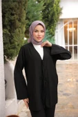 V Yaka Bağcıklı İkili Tesettür Eşofman Takımı - (38-46) - 71243 - Siyah - 5