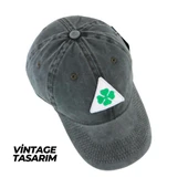 Perlotus Vintage Yıkamalı Pamuk Şapka Dört Yapraklı Yonca Nakışlı Yeşil - 10
