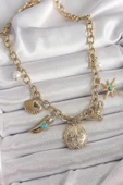 316L Çelik Gold Renk Zincir Sallantılı Çoklu Figür Model Kadın Kolye - TJ-BKO9849 - 2