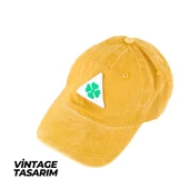 Perlotus Vintage Yıkamalı Pamuk Şapka Dört Yapraklı Yonca Nakışlı Sarı - 10