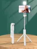 2in1 Masüstü Işıklı Tripod Bluetooth Kumandlı Selfie Çubuğu Ios ve Android Uyumlu Beyaz - 1