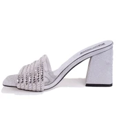 Dagoster DZA07-1284108 Gümüş Topuklu Abiye Kadın Terlik - 3