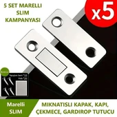Marelli SLIM mıknatıslı kapak tutucu kapı, çekmece tutucu, çıt çıt 5 adet thumbnail 1