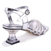 Dagoster DZA07-1284055 Gümüş Şeffaf Topuklu Abiye Kadın Ayakkabı - 4