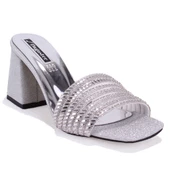 Dagoster DZA07-1284108 Gümüş Topuklu Abiye Kadın Terlik - 1