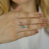 Yaprak Dalı Tasarımlı Mavi Damla Taşlı 925 Ayar Gümüş Kolye ROSE thumbnail 1