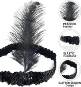 Siyah Renk Çarliston Başlık 90 Lı Yıllar 80 Li Yıllar Tüylü Saç Bandı thumbnail 3