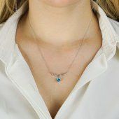 Yaprak Dalı Tasarımlı Mavi Damla Taşlı 925 Ayar Gümüş Kolye thumbnail 2