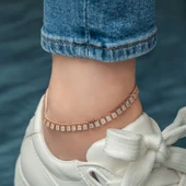 KENPAZAR 925 Ayar Gümüş Zirkon Taşlı Rose Halhal - 3