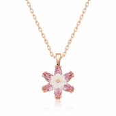 KENPAZAR 925 Ayar Gümüş Rose Pembe Lotus Çiçeği Kolye - 1