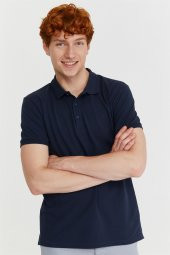 Morven Erkek Basic Polo Yaka Armürlü T-Shirt Lacivert - 8