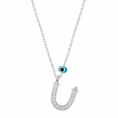 KENPAZAR 925 Ayar Gümüş Nazar Rodyum Ü Harfi Kadın Gümüş Kolye - 1