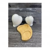 Hometarz Porselen 2 li Tuzluk Baharatlık Set Bambu Stantlı Kalpli - 2