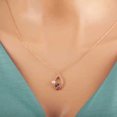 KENPAZAR 925 Ayar Gümüş Rose Renkli Taşlı Çiçekli Kadın Kolye - 4