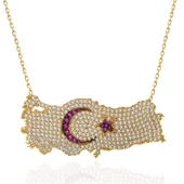 KENPAZAR 925 Ayar Gümüş Gold Ay Yıldız Türkiye Haritası Kadın Kolye thumbnail 4