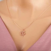 KENPAZAR 925 Ayar Gümüş Rose Kalpli Dört Yapraklı Yonca Kadın Kolye - 1