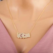 KENPAZAR 925 Ayar Gümüş Gold Ay Yıldız Türkiye Haritası Kadın Kolye thumbnail 1
