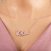 KENPAZAR 925 Ayar Gümüş Rose Ay Yıldız Türkiye Haritası Kadın Kolye - 1