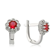 KENPAZAR Gümüş Kırmızı Çiçek Desenli Yuvarlak J Kadın Küpe - 2