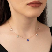 KENPAZAR 925 Ayar Gümüş Rose Nazarlı Şans Kadın Kolye - 2