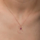 KENPAZAR 925 Ayar Gümüş Temmuz Ayı Doğum Taşı Kedi Kadın Kolye - 5