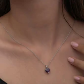 KENPAZAR 925 Ayar Gümüş Mor Taşlı Kalpli Kadın Kolye - 3