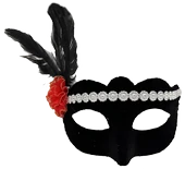 KENPAZAR Siyah Renk Süet Kaplama Gümüş Dantelli Kırmızı Gül Tasarımlı Parti Maskesi 18x20 cm - 1