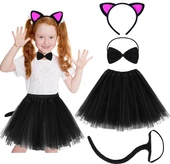 KENPAZAR Kedi Kulak Taç Etek Kuyruk ve Papyon 4 lü Set Çocuk Pembe - 1