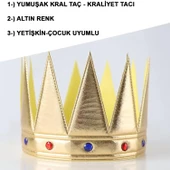 KENPAZAR Altın Renk Eva Yumuşak Kral Kraliyet Tacı Yetişkin Çocuk Uyumlu 55 cm - 2