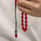 KENPAZAR Gümüş 1000 Ayar Kazaz Püsküllü Sıkma Kehribar Tesbih - 3