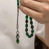 KENPAZAR Gümüş 1000 Ayar Kazaz Püsküllü Sıkma Kehribar Tesbih - 2