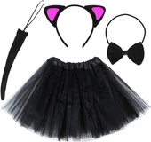 KENPAZAR Kedi Kulak Taç Etek Kuyruk ve Papyon 4 lü Set Çocuk Pembe - 2