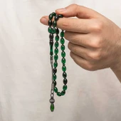 KENPAZAR Gümüş 1000 Ayar Kazaz Püsküllü Sıkma Kehribar Tesbih - 5