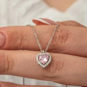 KENPAZAR Gümüş Pembe Kalp Kadın Kolye - 1